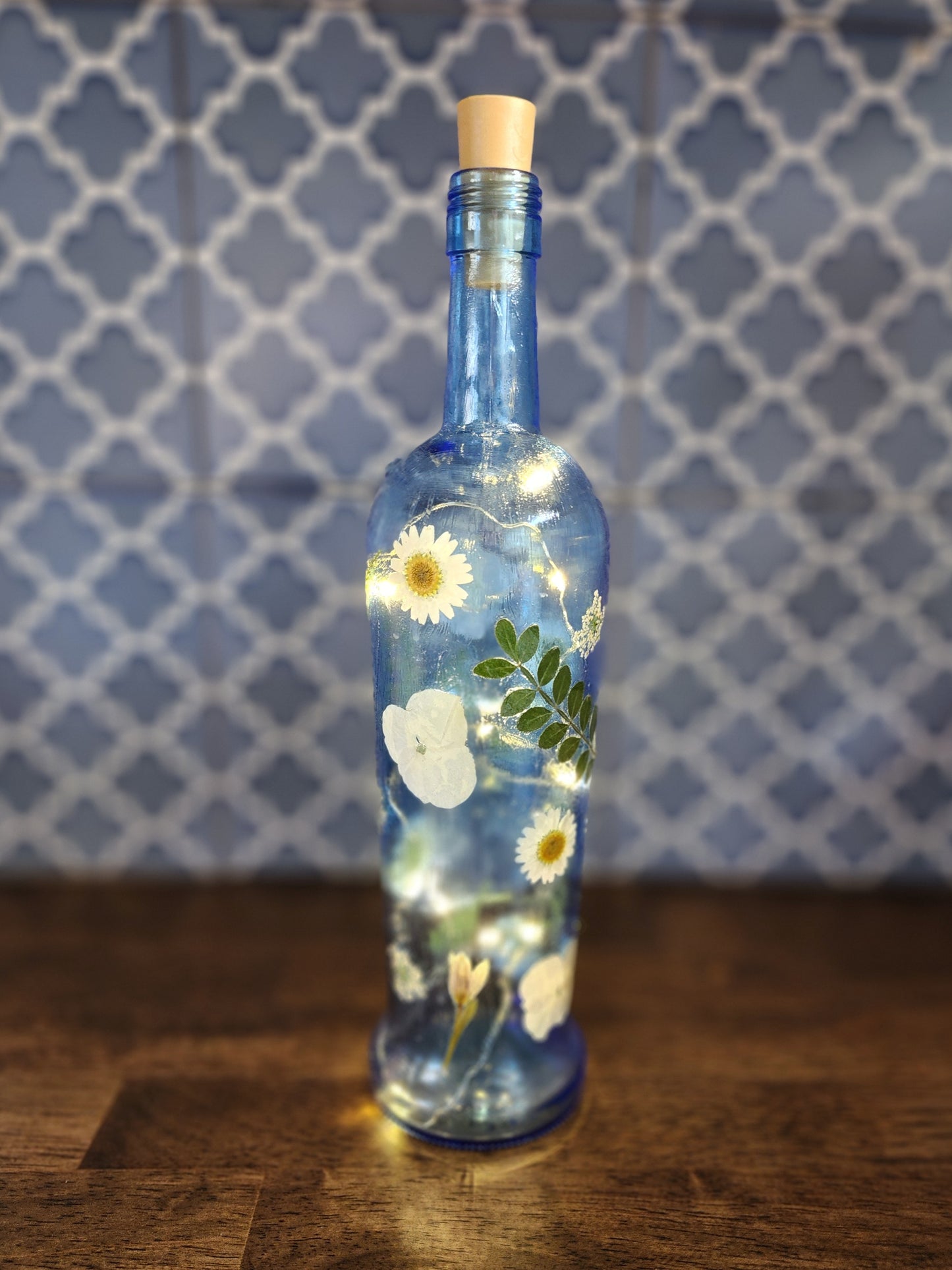 Floral wine bottle lights